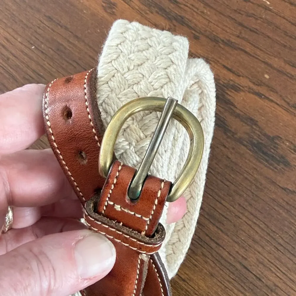 Trafalgar Canvas Woven Belt with Leather Accents Size 36